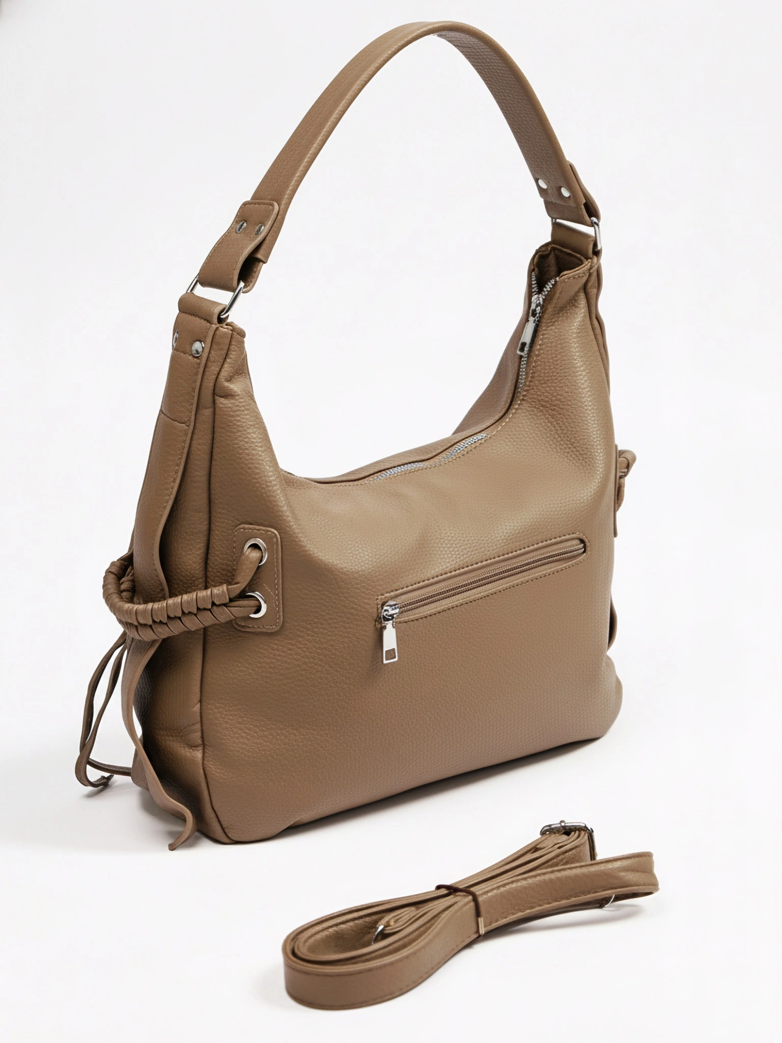 Сумка-шоппер  с декоративными плетеными ремешками по бокам в ассортименте